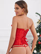 Frill Trim Lace-up Back Corset With Thong